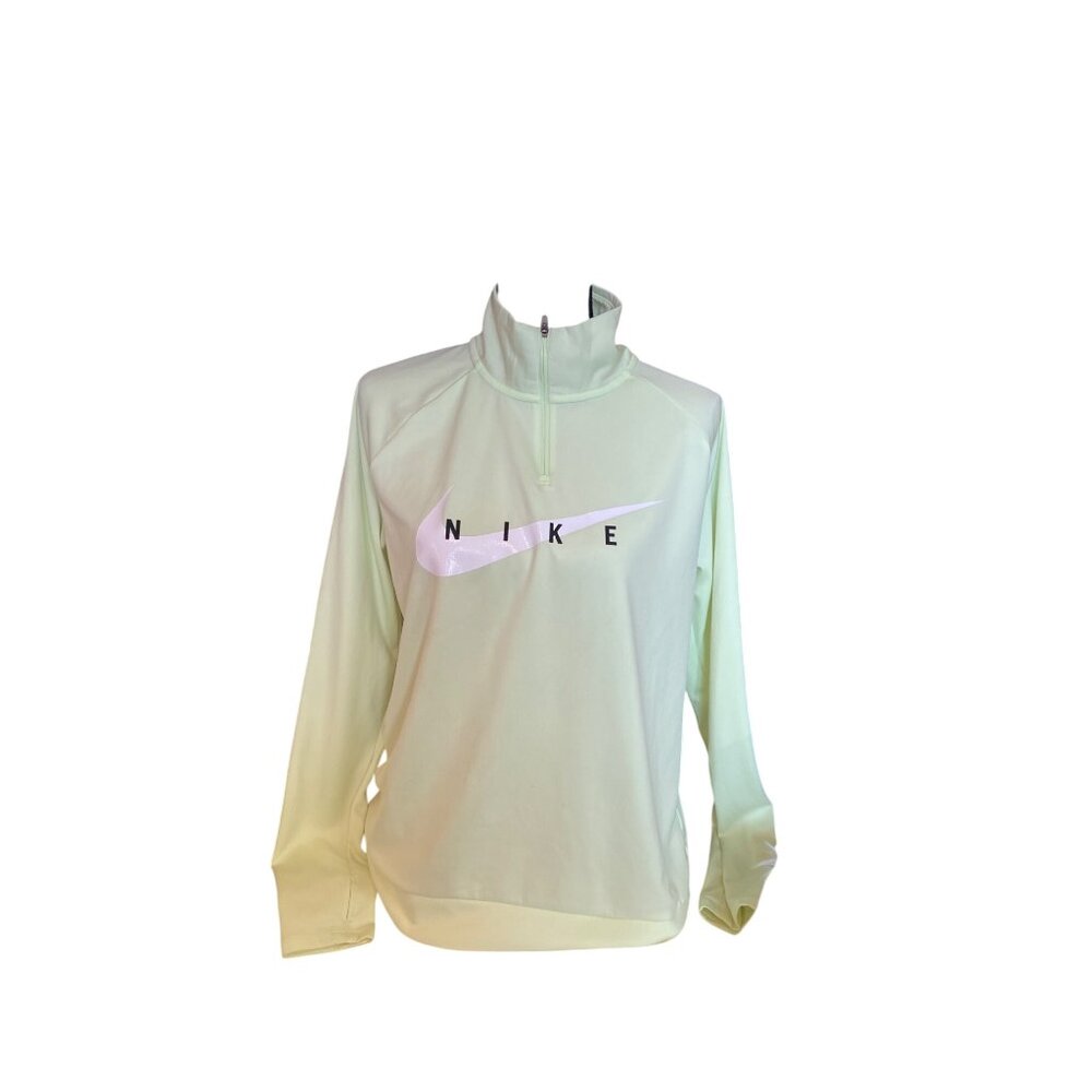 Nike Womens Top Medium Light Green Dri-Fit Running Pullover Half-Zip Athletisure